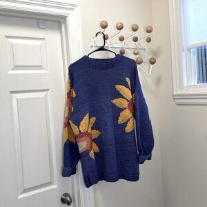Hudson Bay Company - Baggy Oversized Wool Knit Sweater - Blue / Yellow - XXL